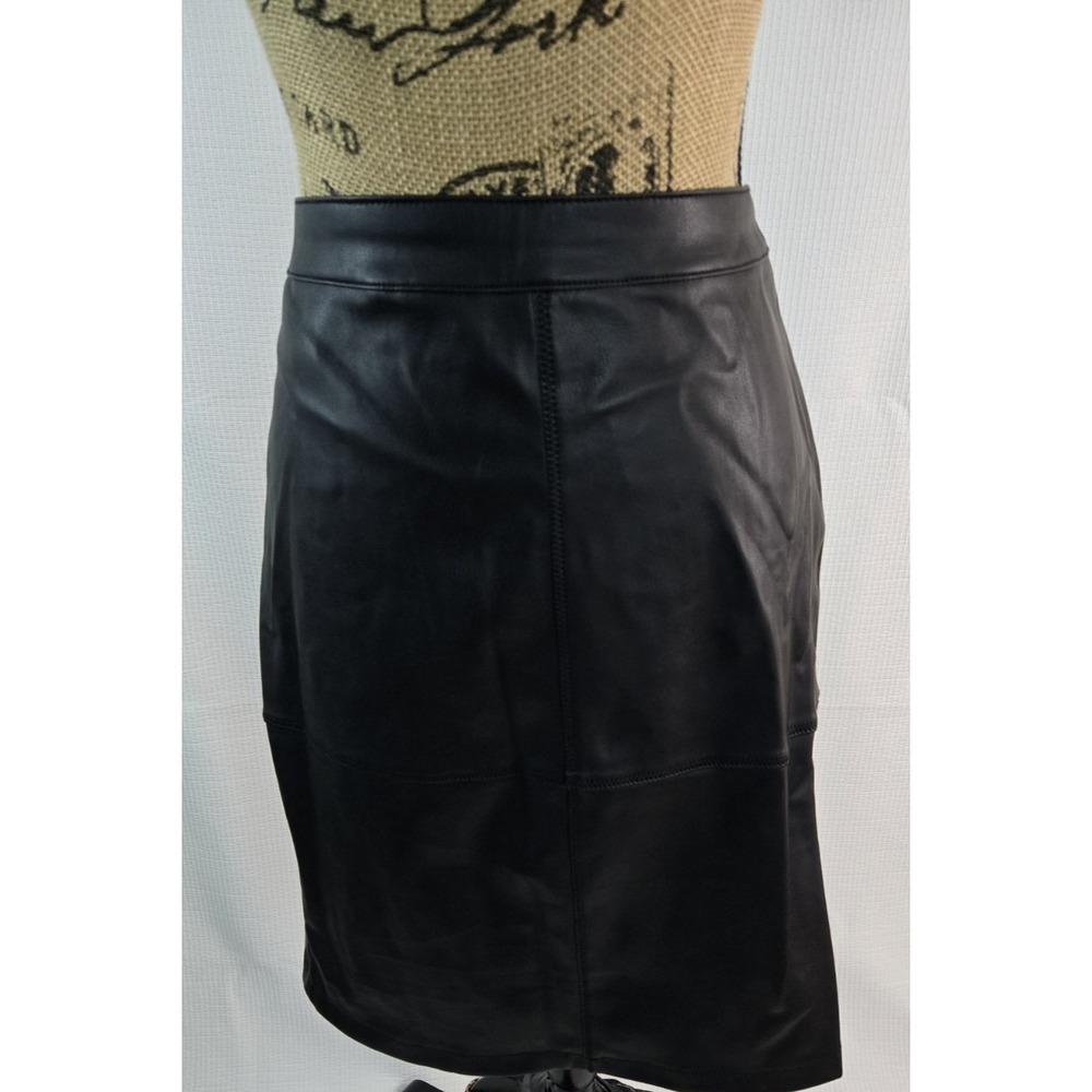 Fahsyees women High waist Back zipper Black Faux‎ Leather A-line mid Skirt Large